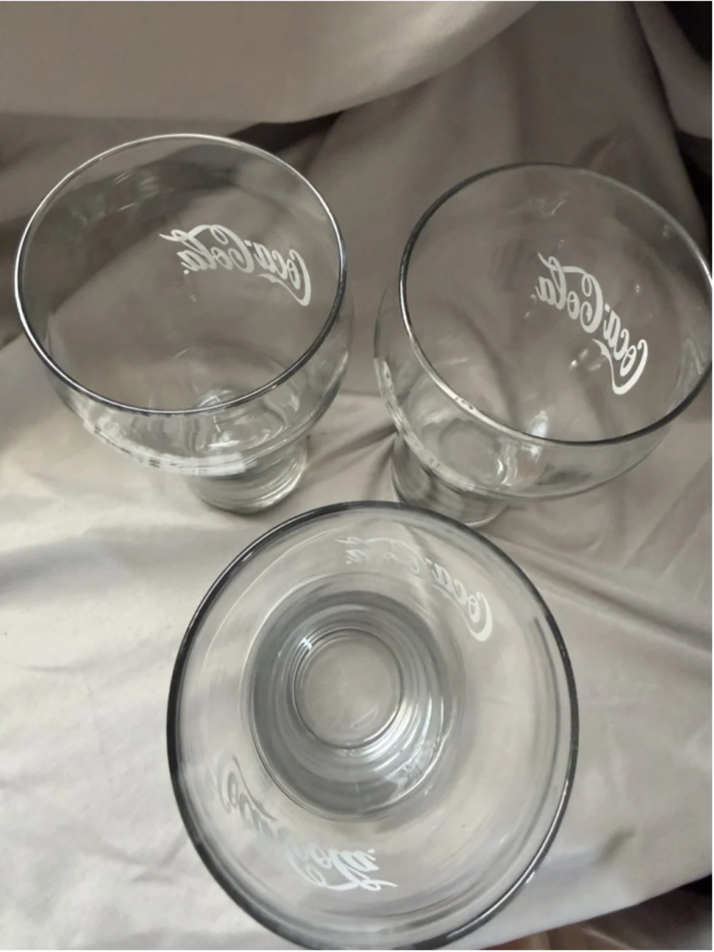 COCA-COLA GLASSES Clear Glass With White Lettering 6.5in Tall (3pc)